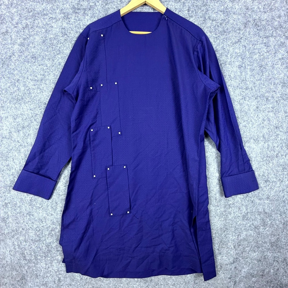 Mens‎ Kurta Royal Blue Crew Neck Beaded Detail Side Slit Shoulder Zip Casual